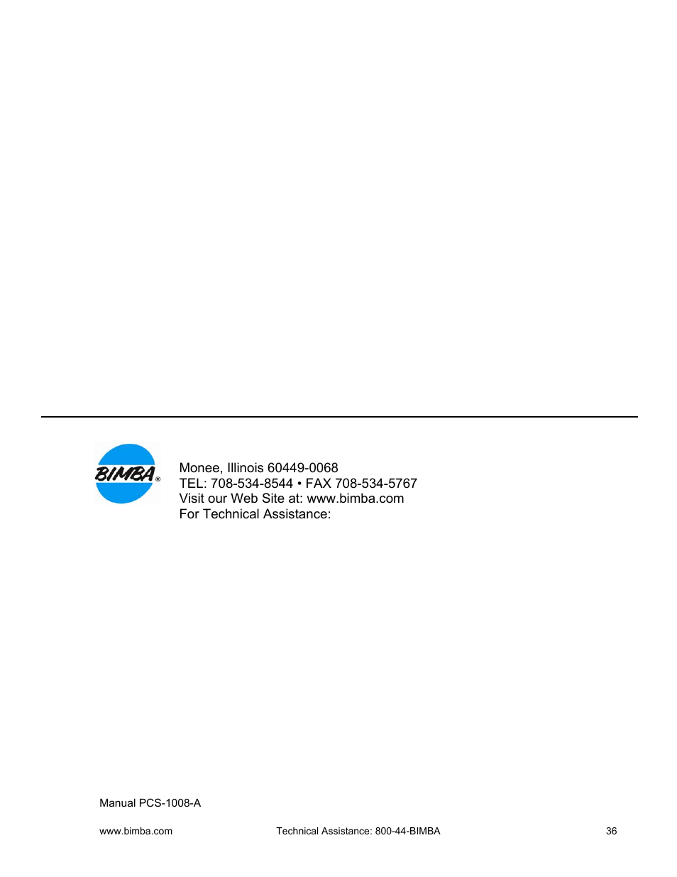 Bimba PCS User Manual | Page 36 / 36