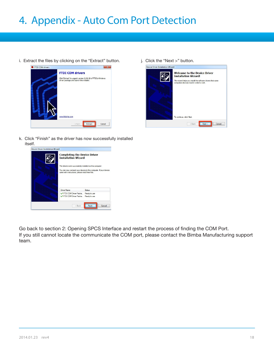 Appendix - auto com port detection | Bimba SPCS User Manual | Page 18 / 19