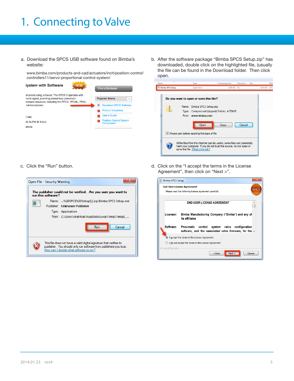 Connecting to valve | Bimba SPCS User Manual | Page 5 / 19