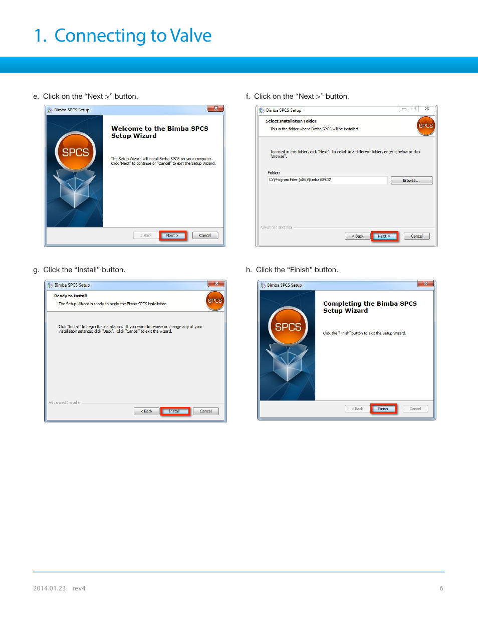 Connecting to valve | Bimba SPCS User Manual | Page 6 / 19