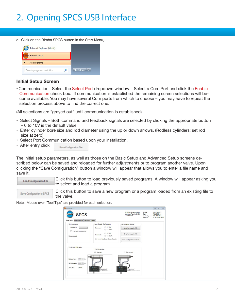Opening spcs usb interface | Bimba SPCS User Manual | Page 7 / 19