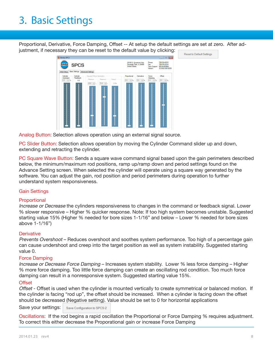Basic settings | Bimba SPCS User Manual | Page 8 / 19