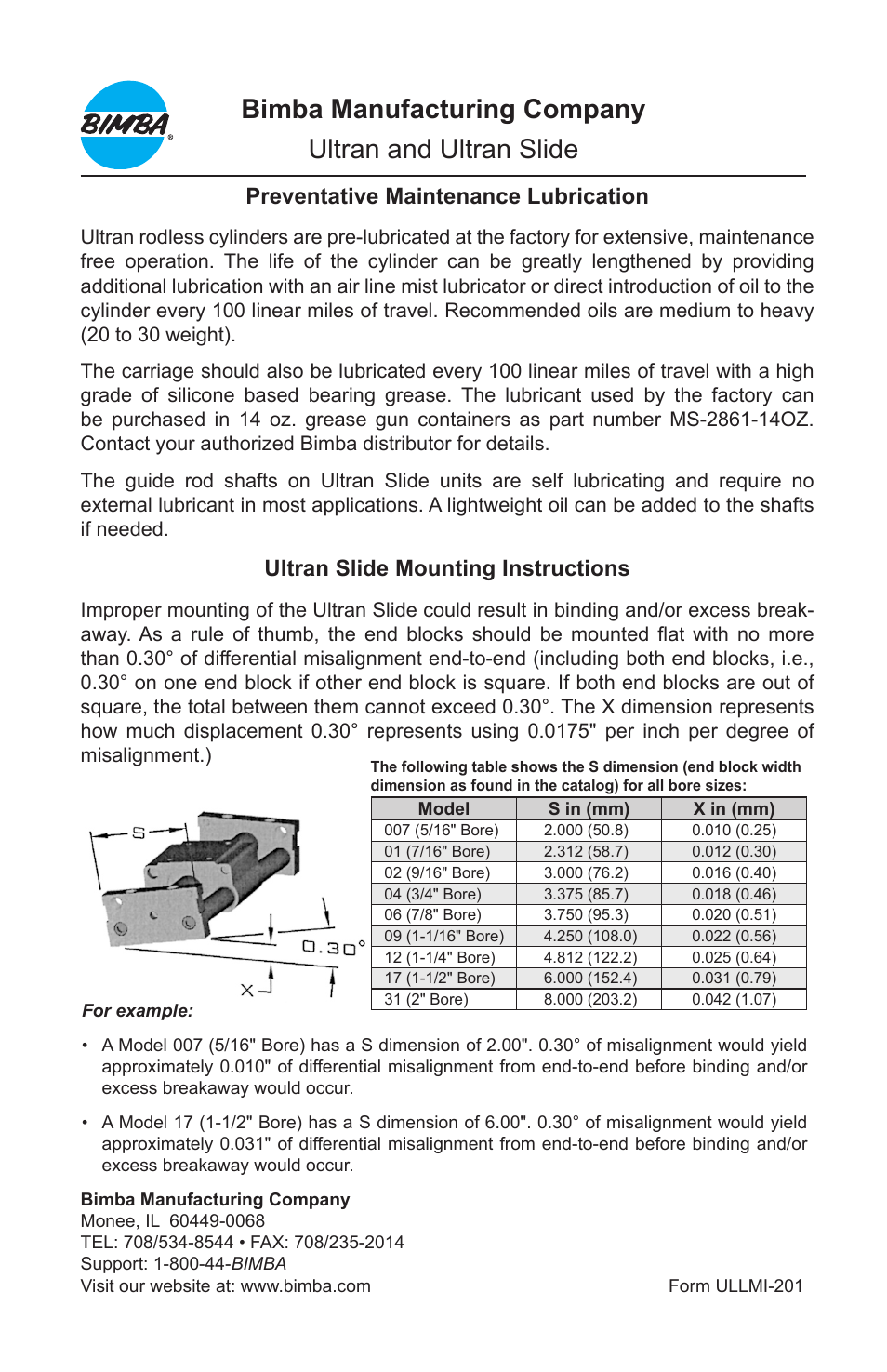 Bimba Ultra Slide User Manual | 1 page