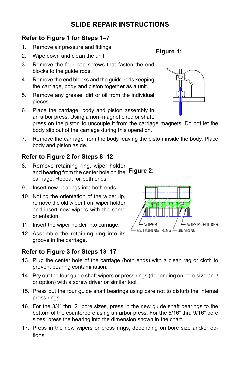 Slide repair instructions | Bimba Ultra Slide Rodless Cylinder User Manual | Page 2 / 4
