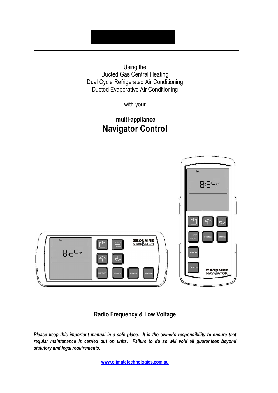 Bonaire Navigator Controller User Manual | 44 pages