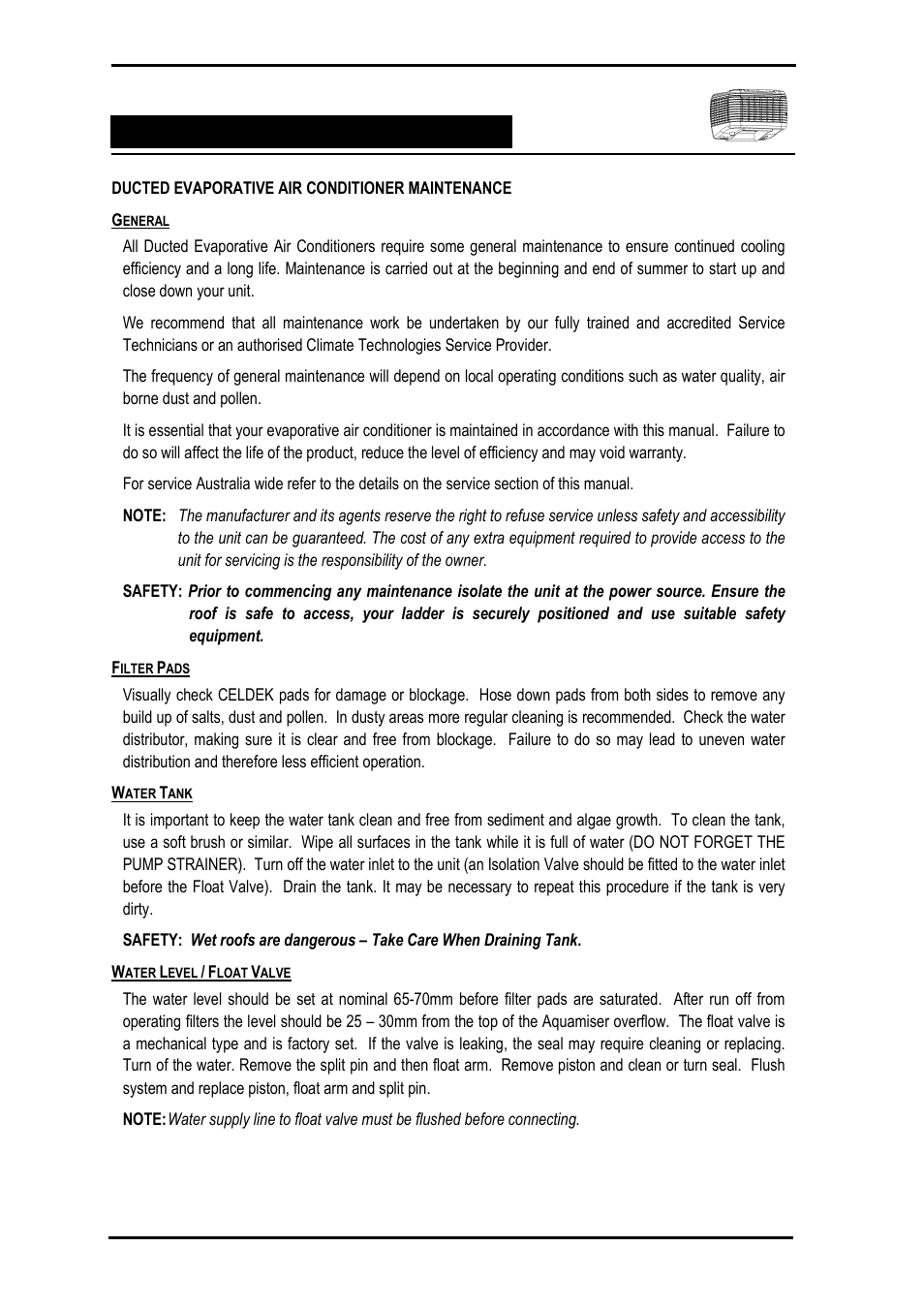 Ducted evaporative air conditioning | Bonaire Slimline Digital controller User Manual | Page 20 / 28