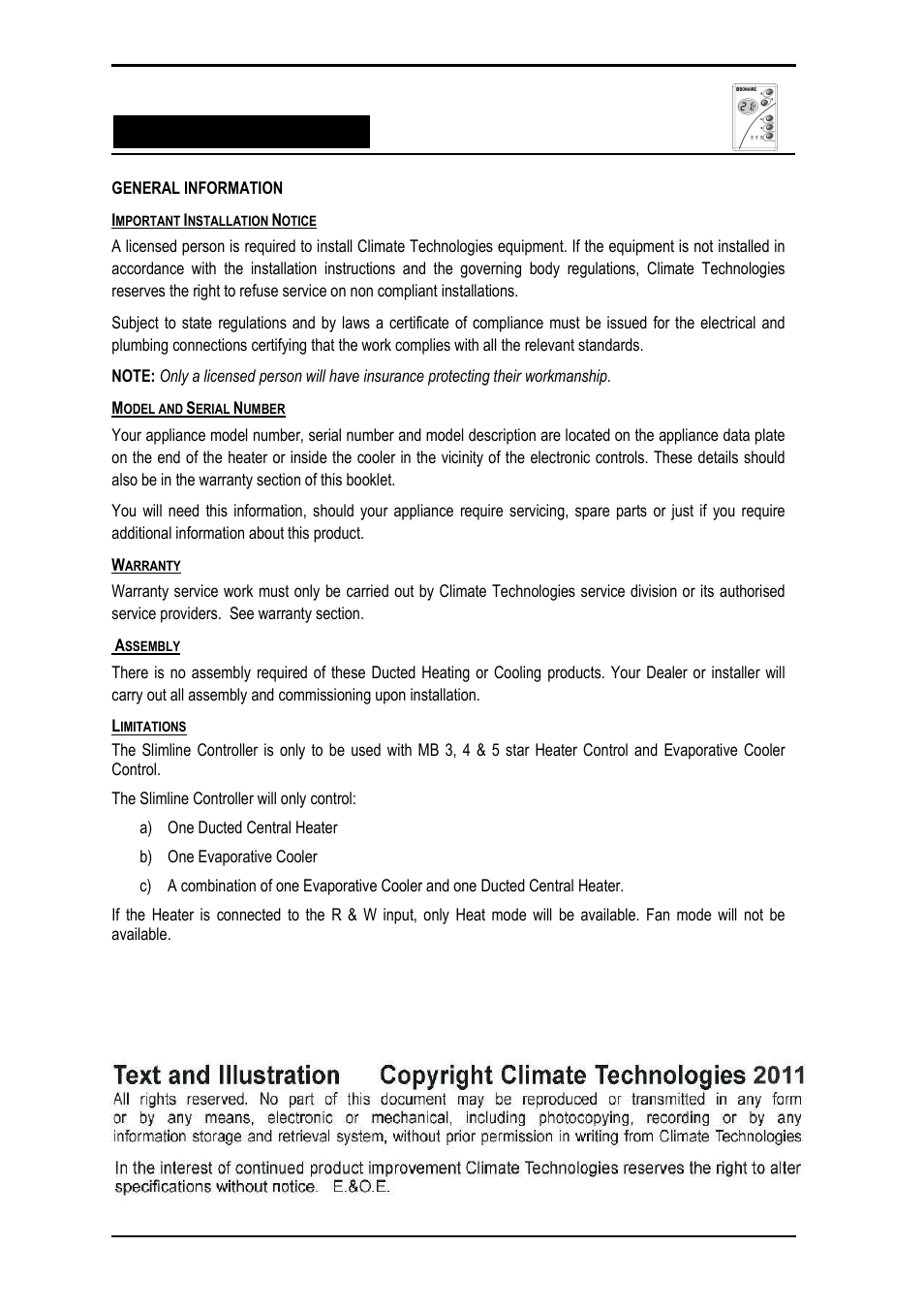 Introduction | Bonaire Slimline Digital controller User Manual | Page 5 / 28