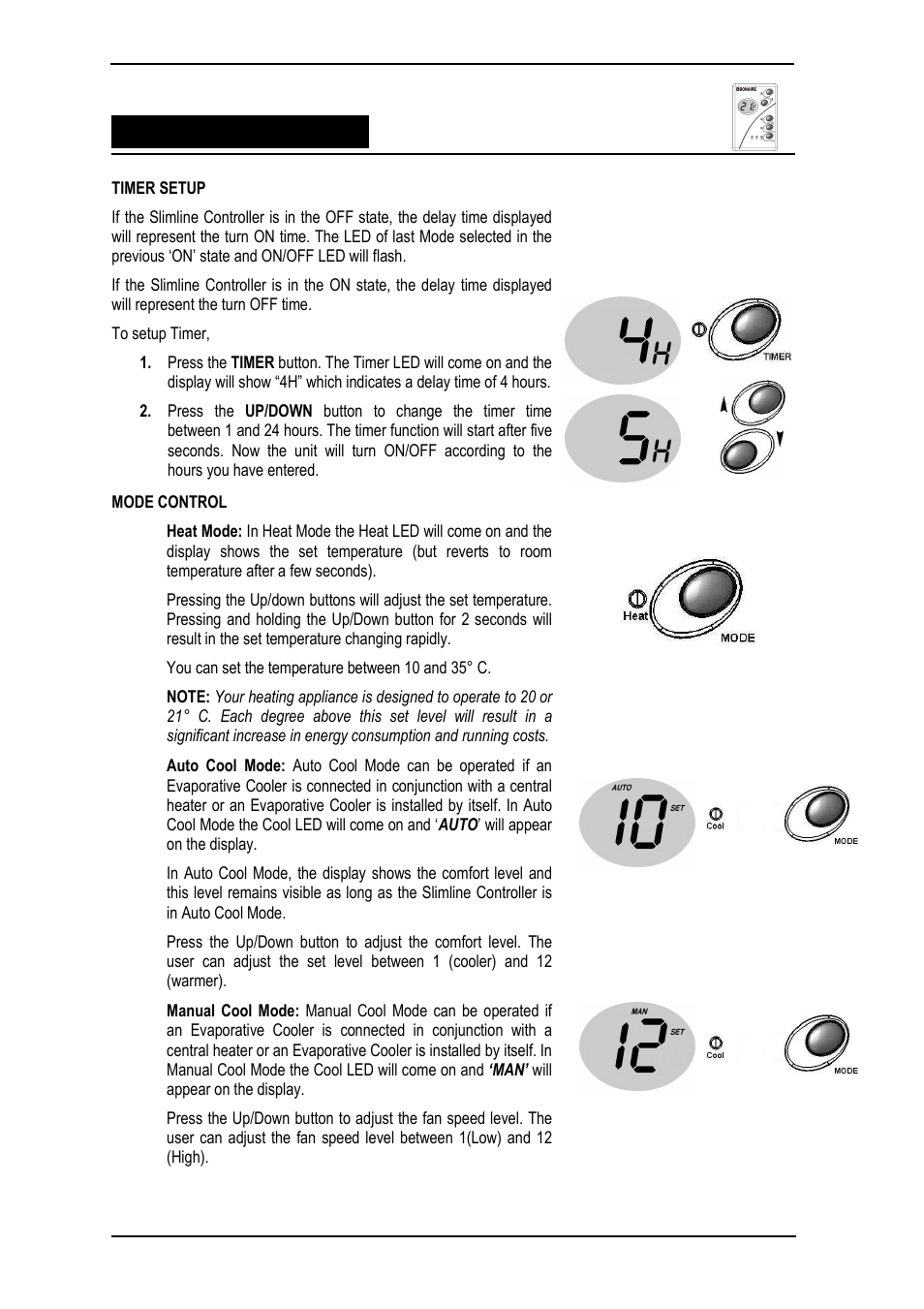 Navigating the controls | Bonaire Slimline Digital controller User Manual | Page 8 / 28