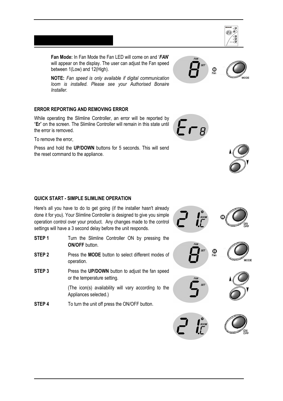 Navigating the controls | Bonaire Slimline Digital controller User Manual | Page 9 / 28