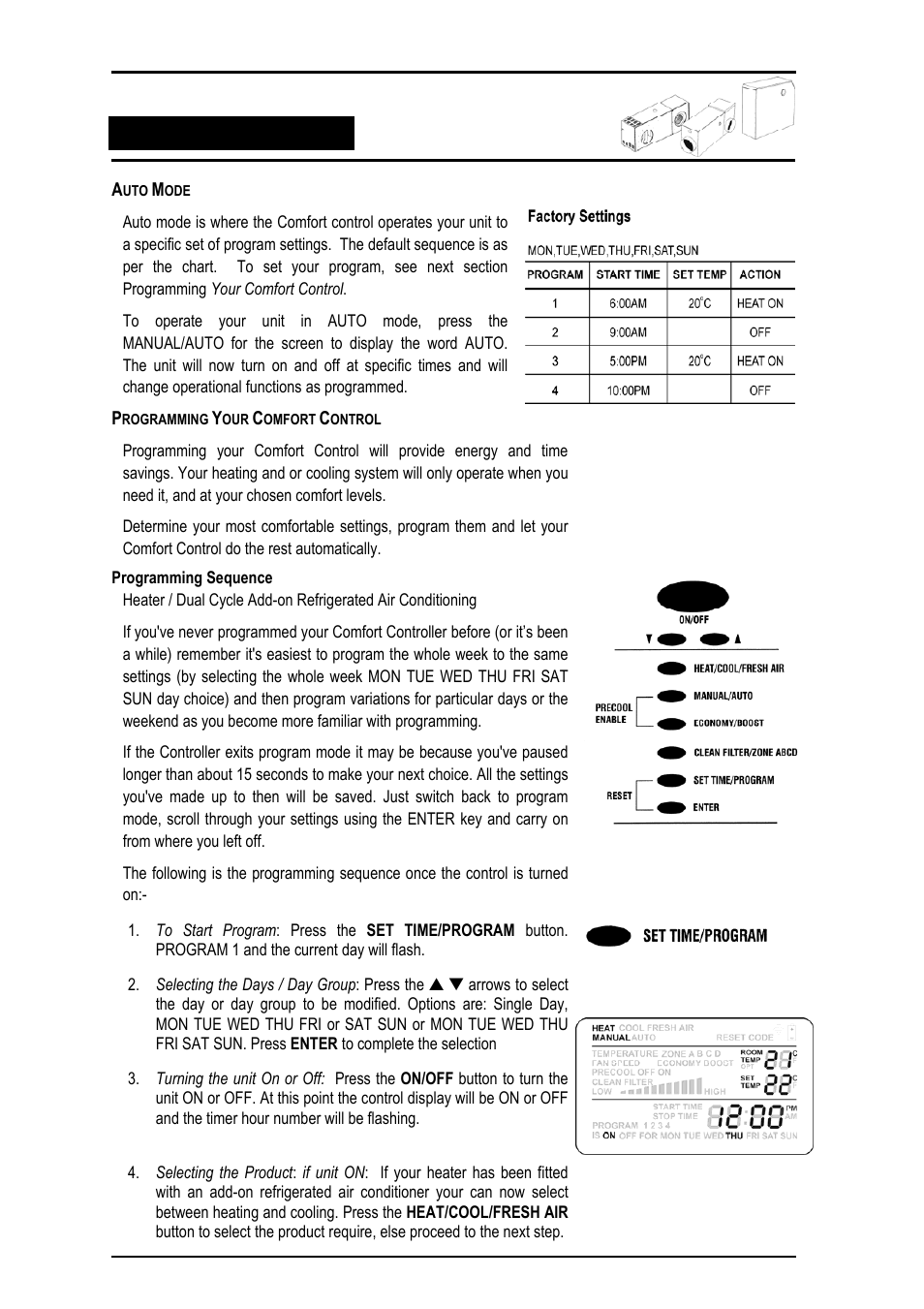 Auto mode, Programming your comfort control | Bonaire Comfort Control - RF/LV User Manual | Page 19 / 52