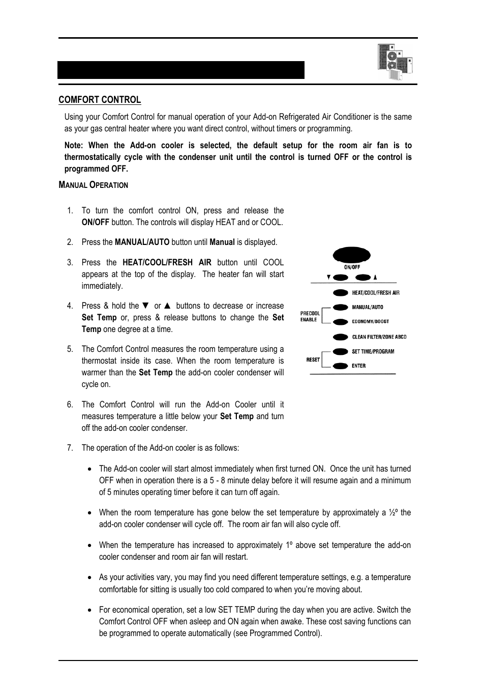 Comfort control, Manual operation | Bonaire Comfort Control - RF/LV User Manual | Page 25 / 52
