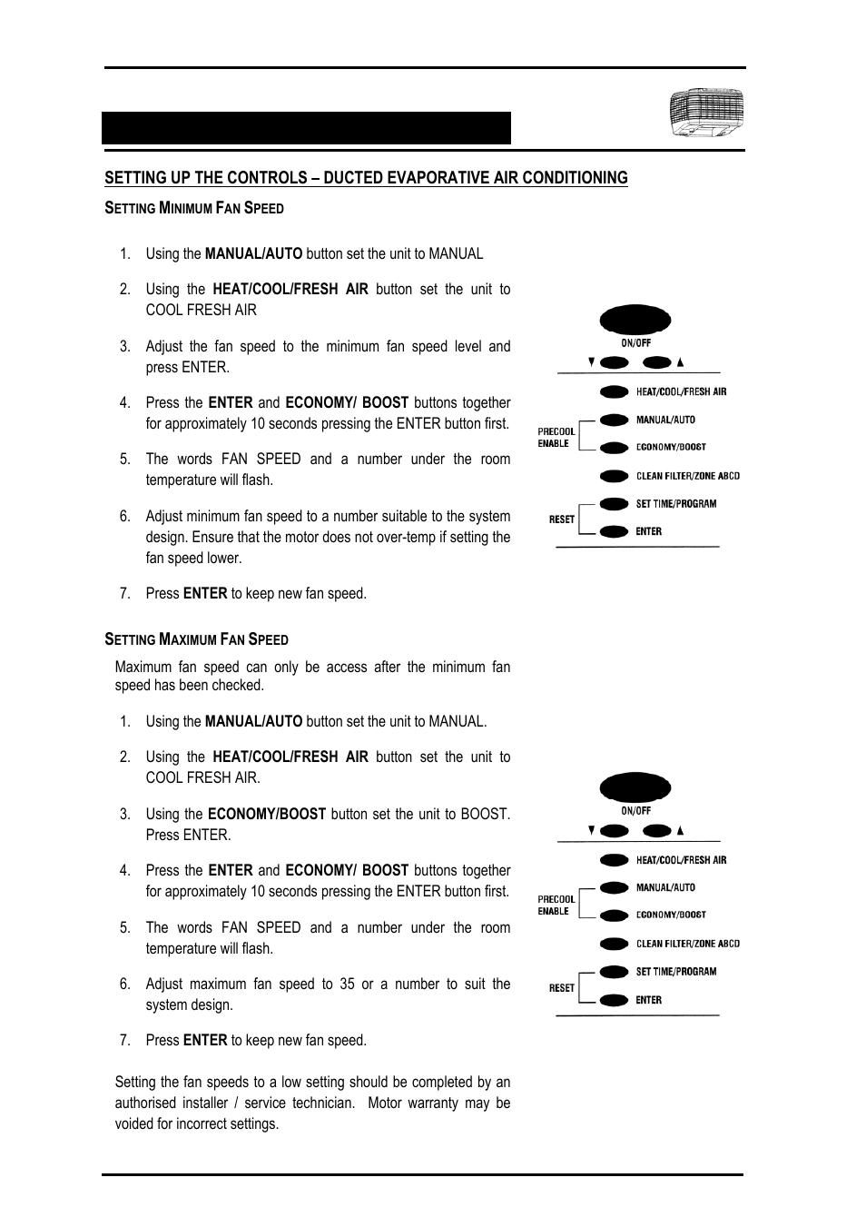 Setting minimum fan speed, Setting maximum fan speed | Bonaire Comfort Control - RF/LV User Manual | Page 43 / 52