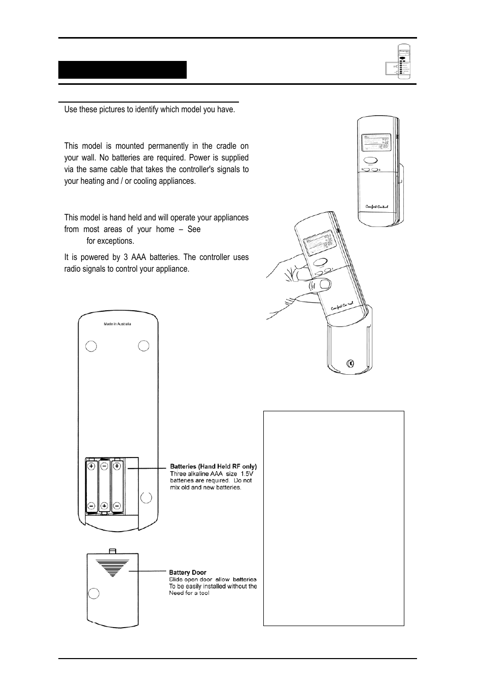 Wall mounted, Hand held rf | Bonaire Comfort Control - RF/LV User Manual | Page 7 / 52