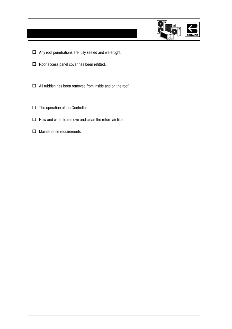 Site, Customer hand over | Bonaire Reverse Cycle User Manual | Page 35 / 40