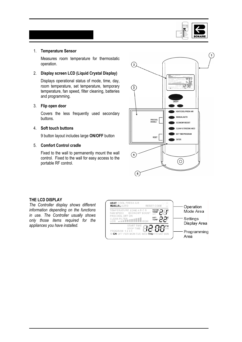 The lcd display | Bonaire Reverse Cycle User Manual | Page 6 / 40