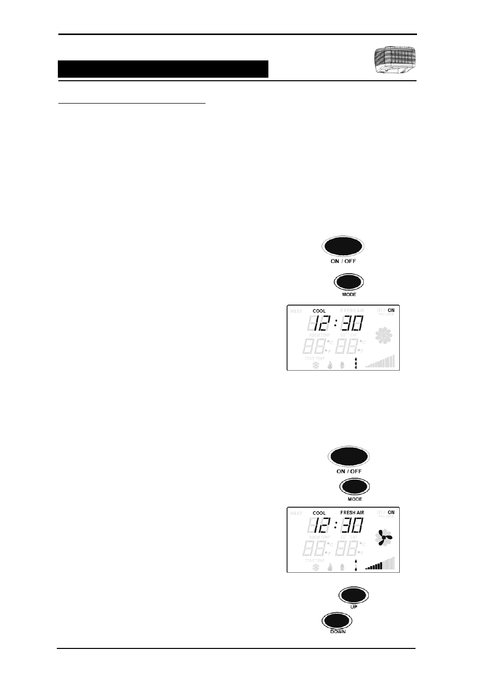 Operating the manual control, Cool mode, Cool fresh air mode | Ducted evaporative air conditioning | Bonaire LV User Manual | Page 26 / 44