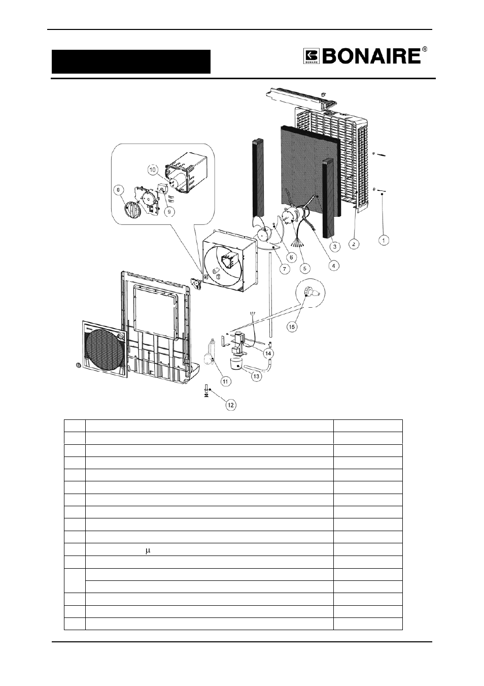 Parts list | Bonaire Durango Window Cooler User Manual | Page 16 / 24