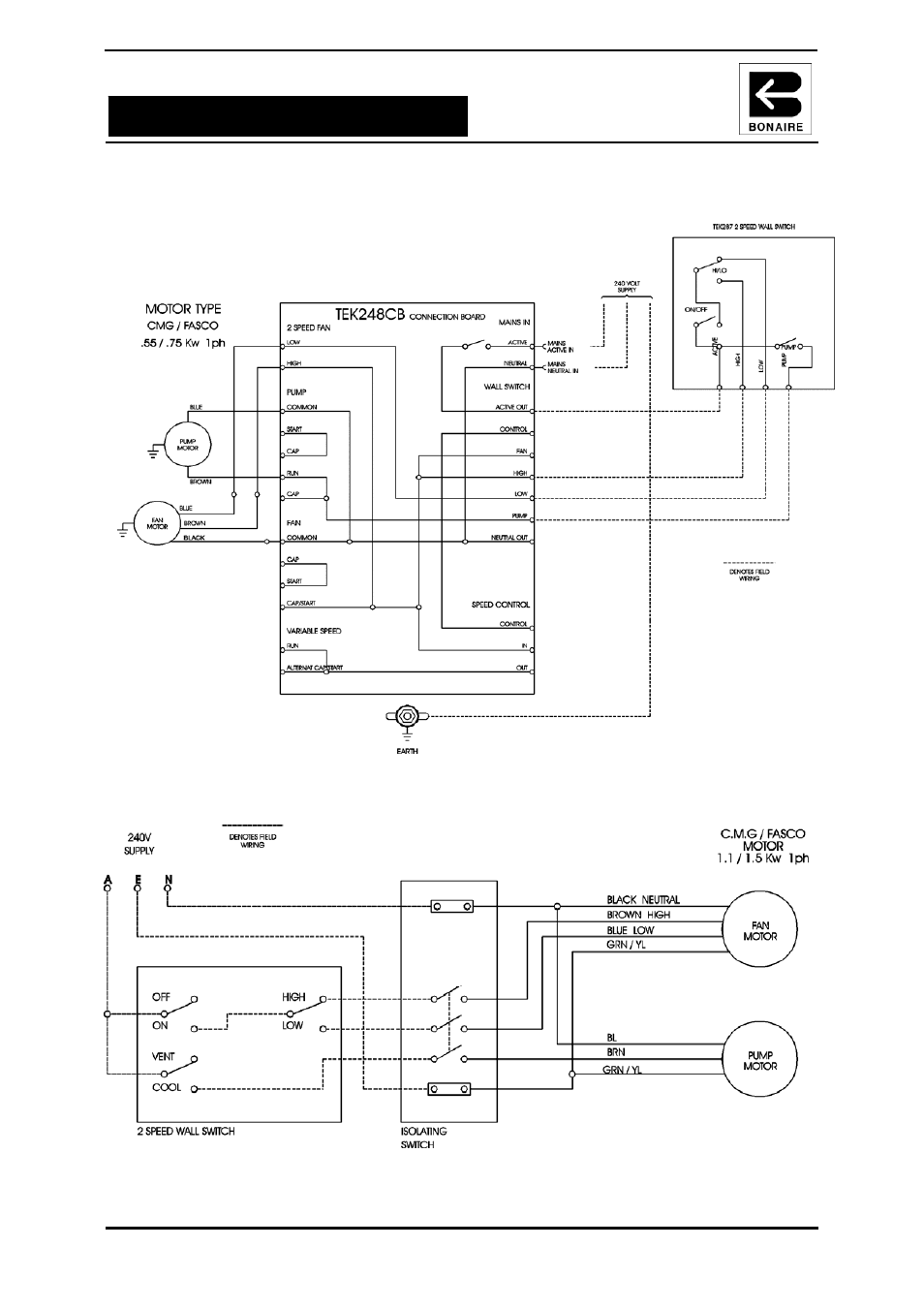 Wiring diagram, Electrical connections | Bonaire B Series Light Commercial User Manual | Page 13 / 28