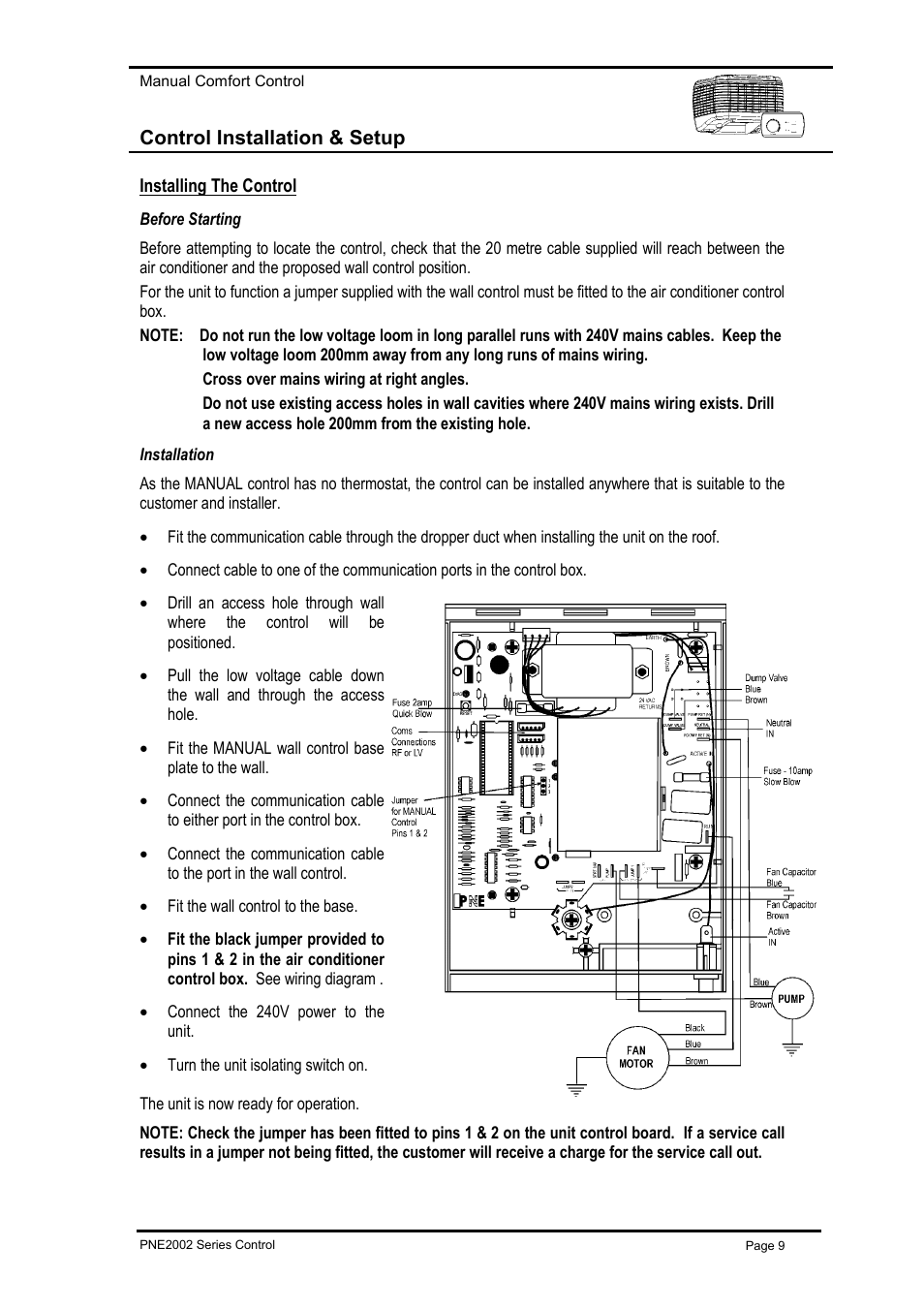 Control installation & setup, Installing the control, Before starting | Installation, Nstalling, Ontrol | Bonaire Deluxe Control (LV) - PNE User Manual | Page 9 / 20