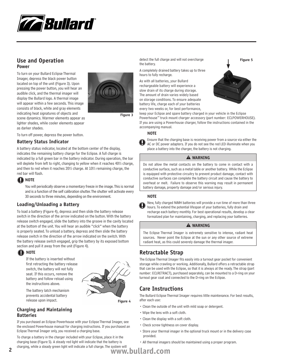 Use and operation, Retractable strap, Care instructions | Bullard Eclipse User Manual | Page 2 / 4