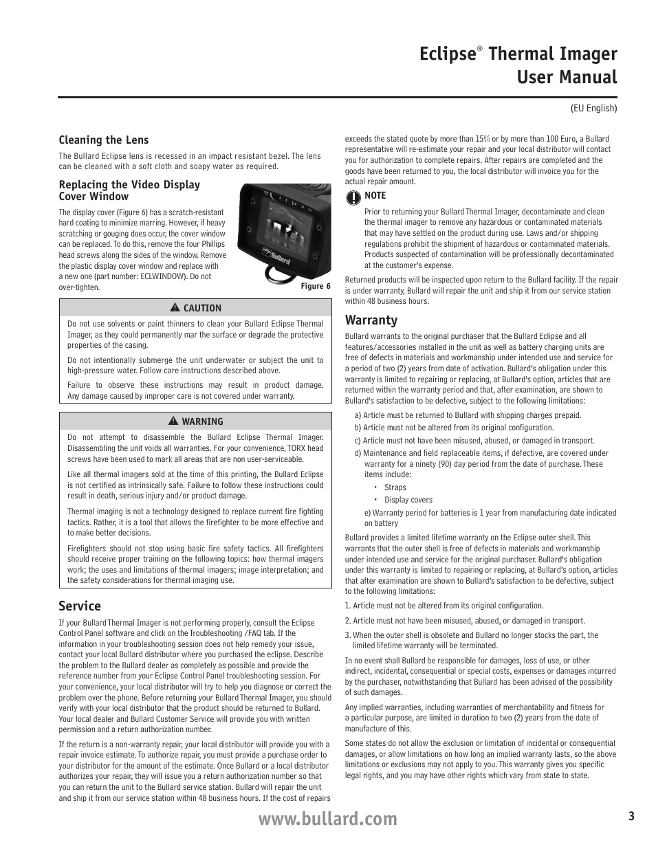Eclipse, Thermal imager user manual, Service | Warranty | Bullard Eclipse User Manual | Page 3 / 4