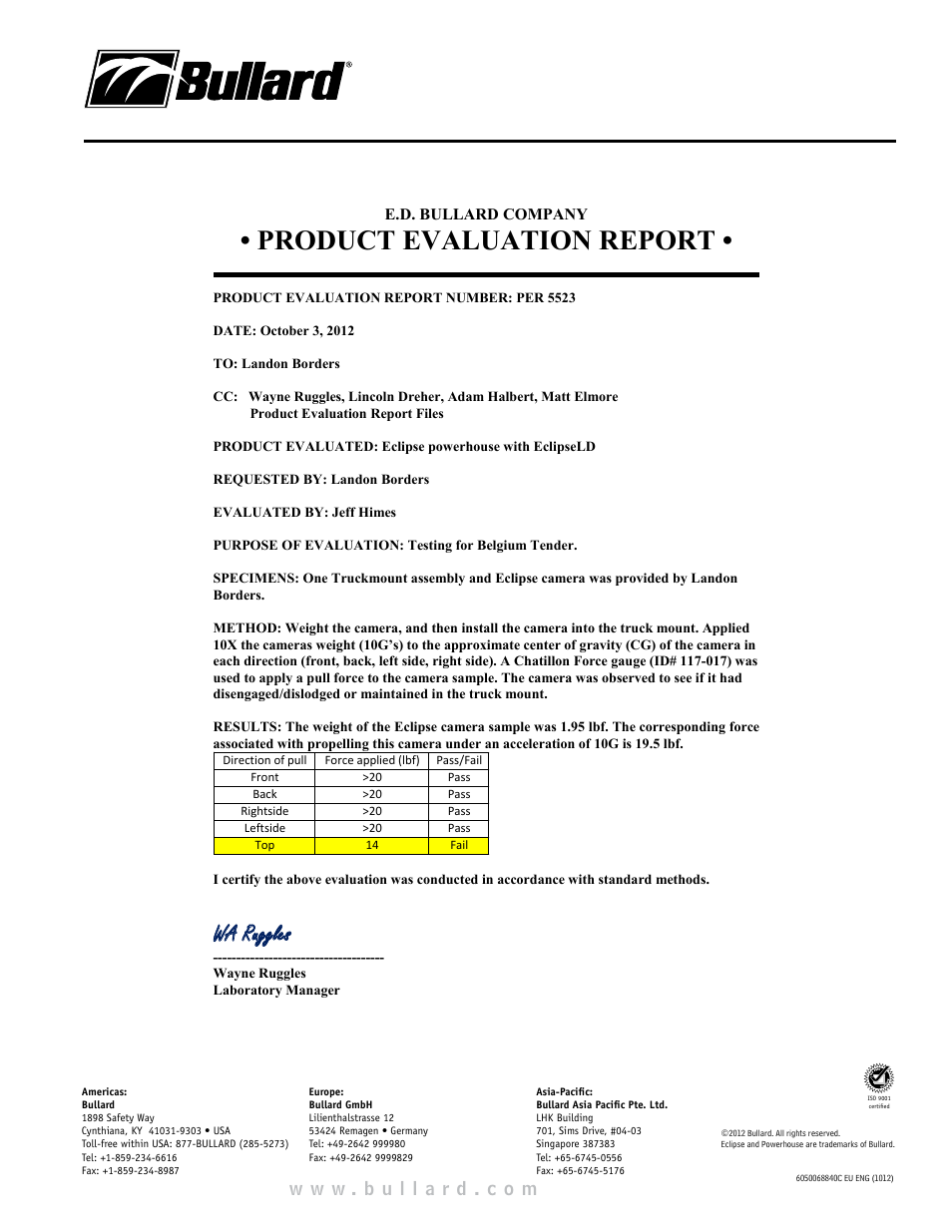 Product evaluation report, Wa ruggles | Bullard Eclipse Powerhouse User Manual | Page 7 / 7