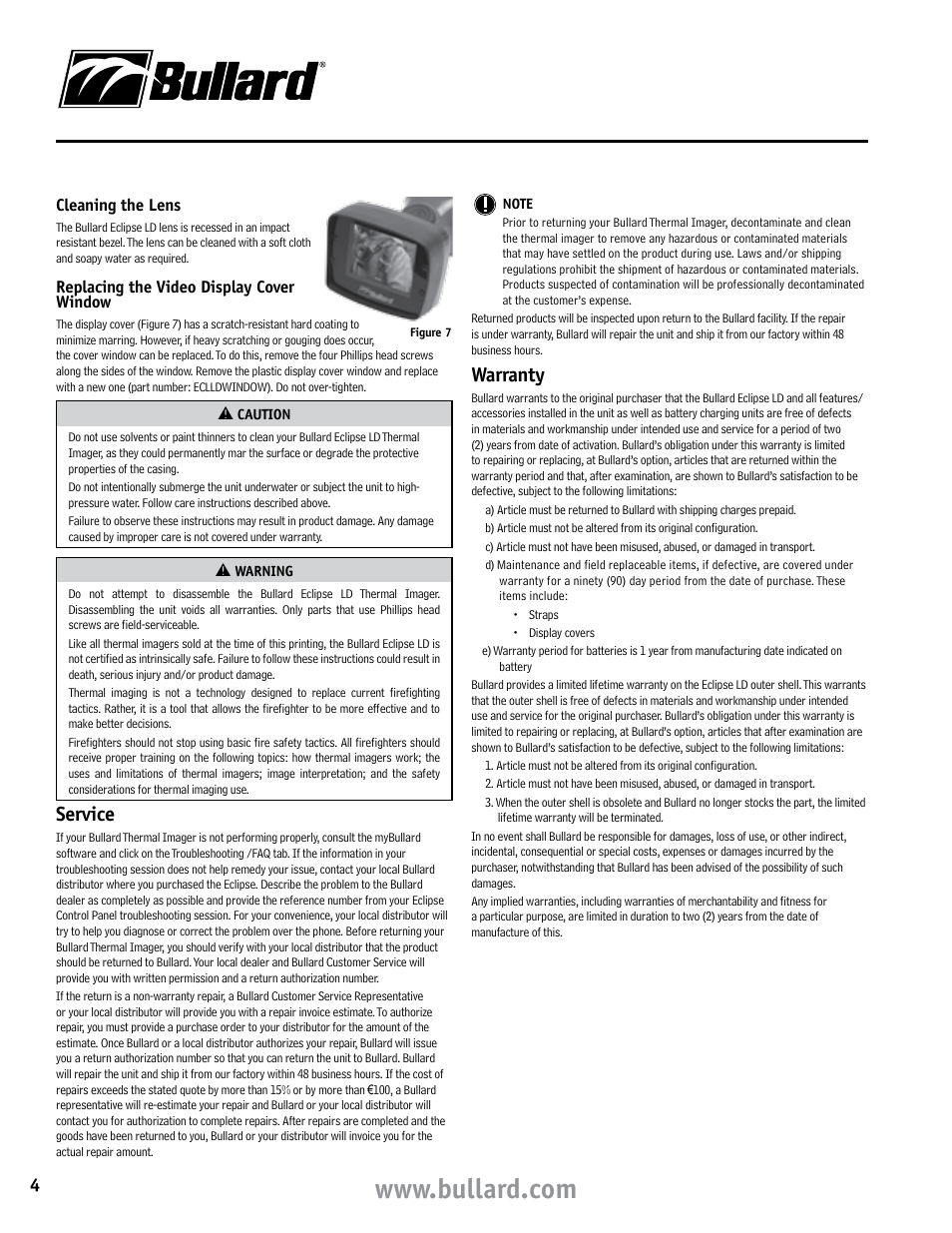 Service, Warranty | Bullard Eclipse LD User Manual | Page 4 / 5