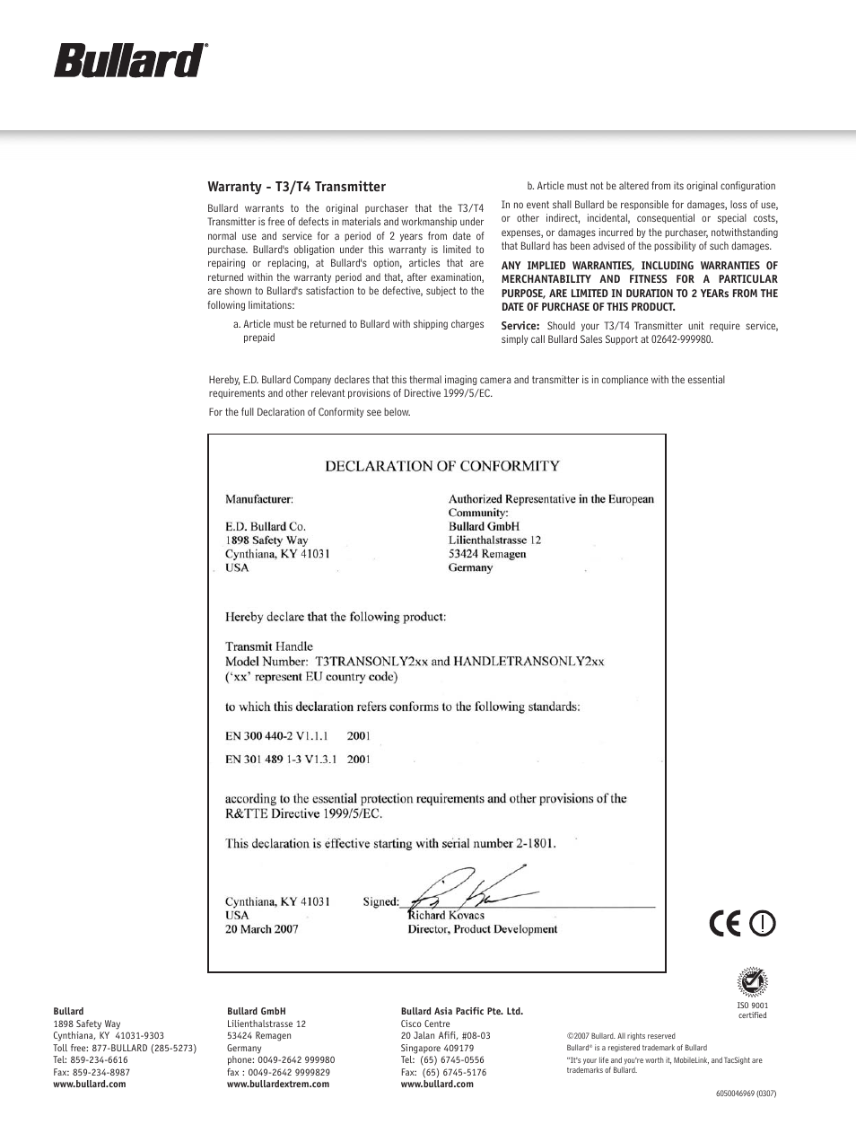 Warranty - t3/t4 transmitter | Bullard T4 Transmitter User Manual | Page 2 / 2