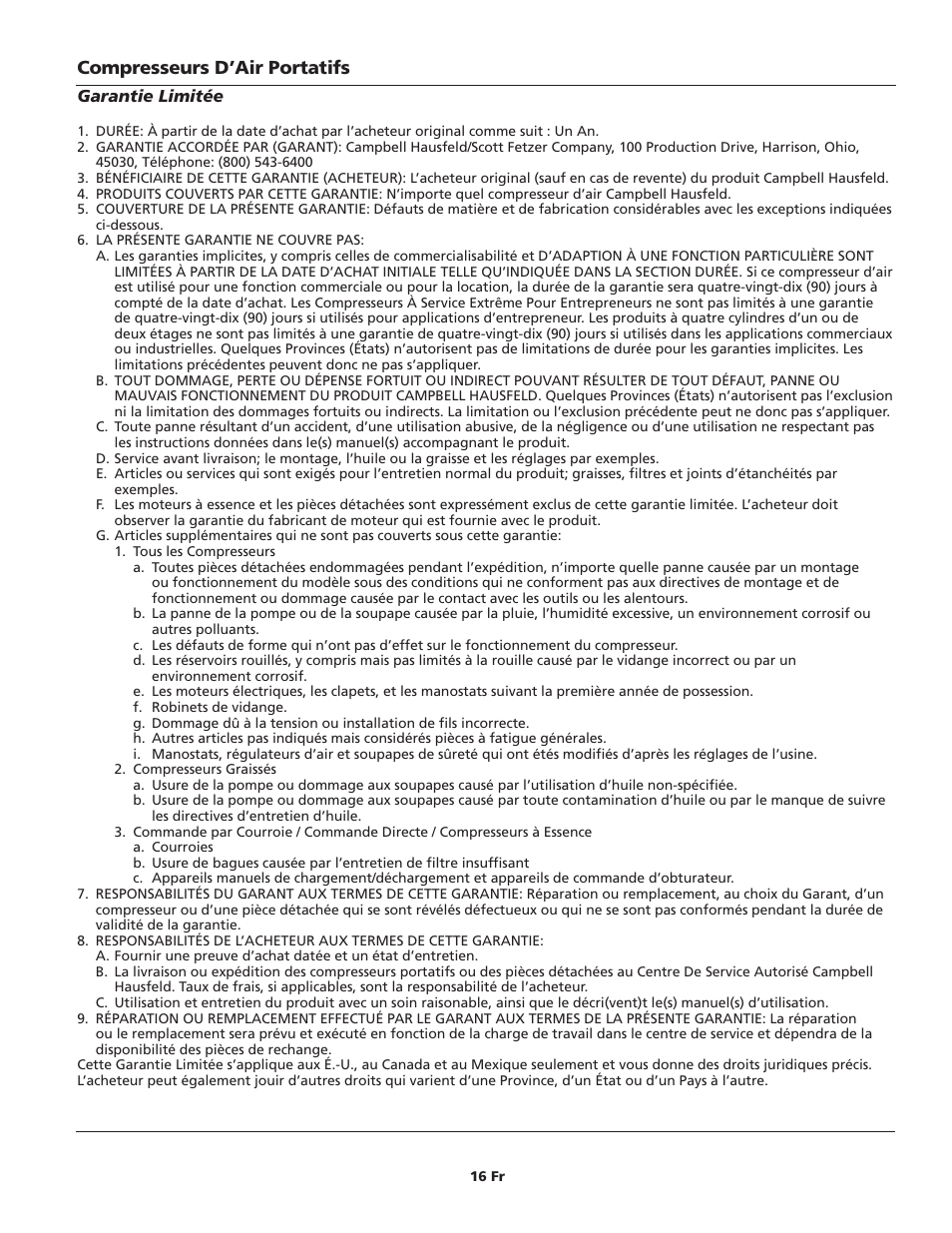 Compresseurs d’air portatifs | Campbell Hausfeld IN628602AV User Manual | Page 16 / 24