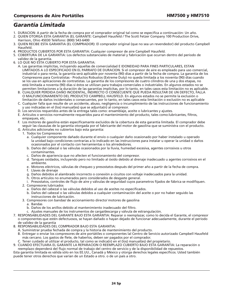 Garantía limitada | Campbell Hausfeld IN628602AV User Manual | Page 24 / 24