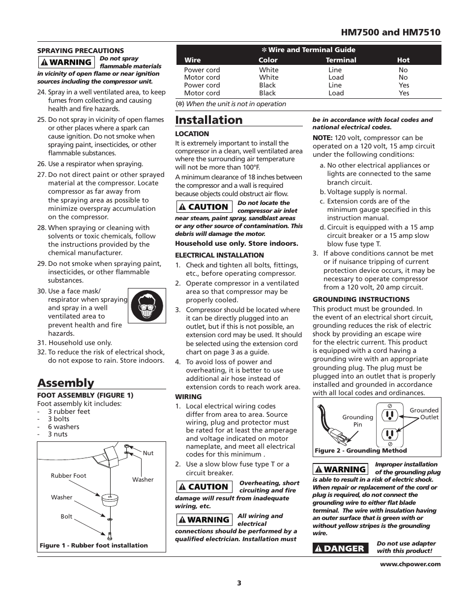 Assembly, Installation | Campbell Hausfeld IN628602AV User Manual | Page 3 / 24