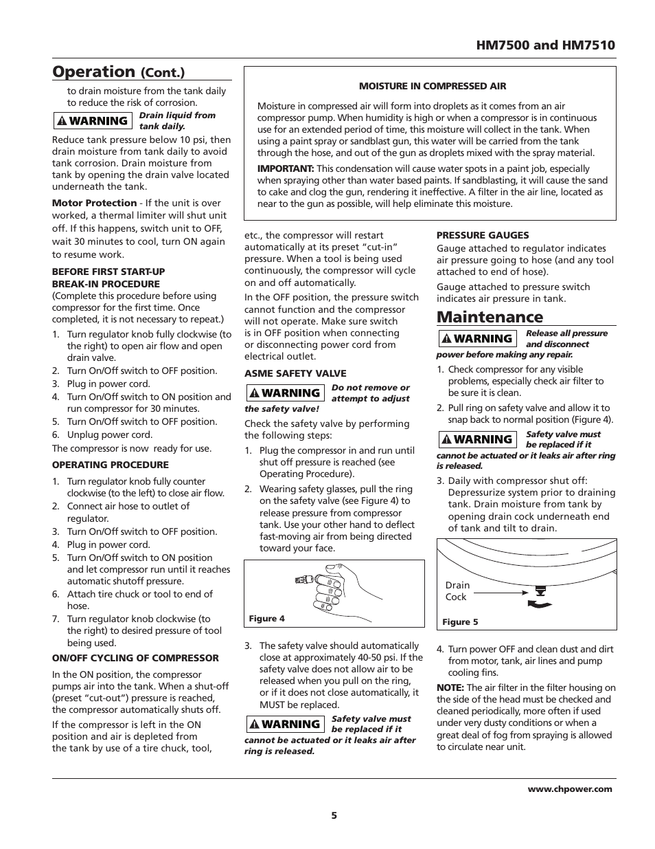 Maintenance, Operation, Cont.) | Campbell Hausfeld IN628602AV User Manual | Page 5 / 24