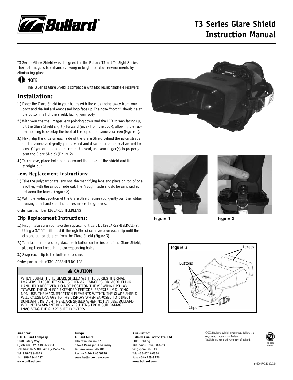 Bullard T3 Glare Shield User Manual | 1 page
