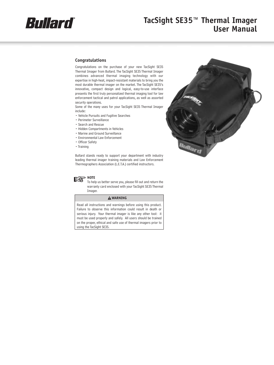 Bullard SE35 User Manual | 4 pages