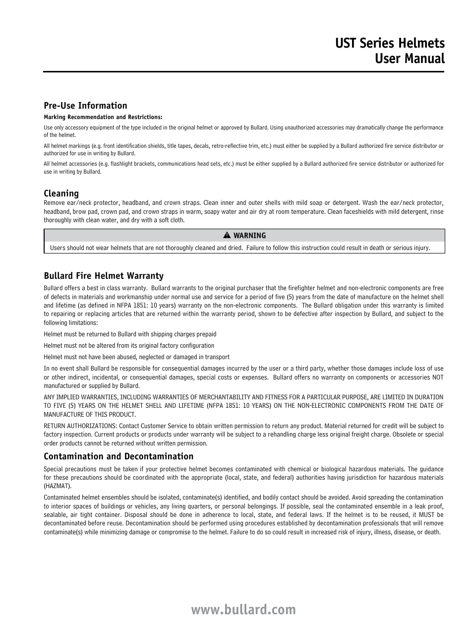 Ust series helmets user manual | Bullard UST User Manual | Page 3 / 4
