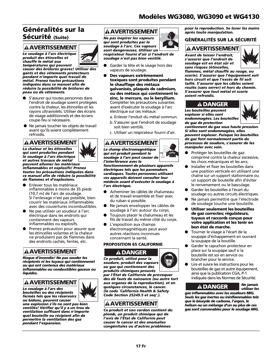 Généralités sur la sécurité | Campbell Hausfeld WG4130 User Manual | Page 17 / 44