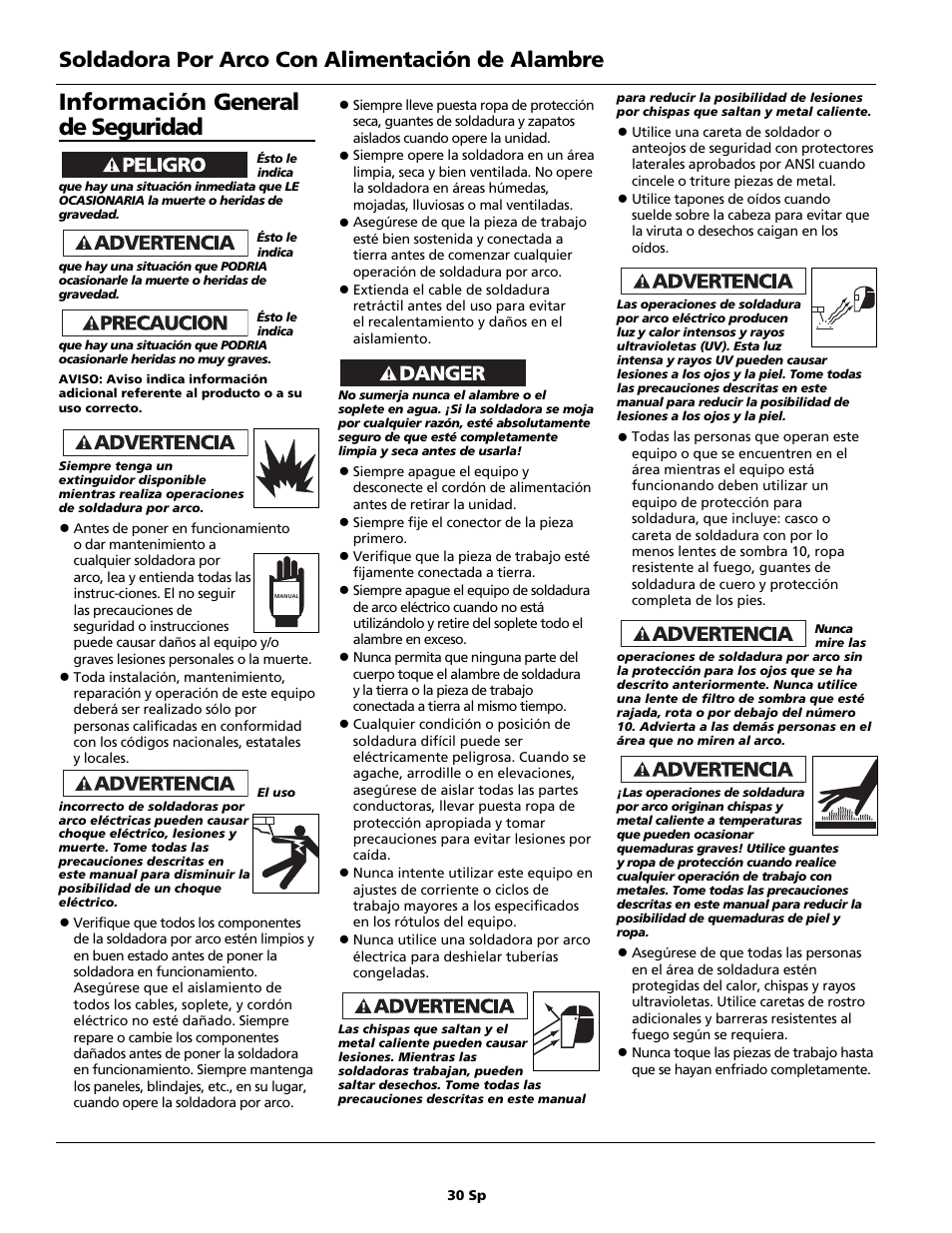 Información general de seguridad, Soldadora por arco con alimentación de alambre | Campbell Hausfeld WG4130 User Manual | Page 30 / 44