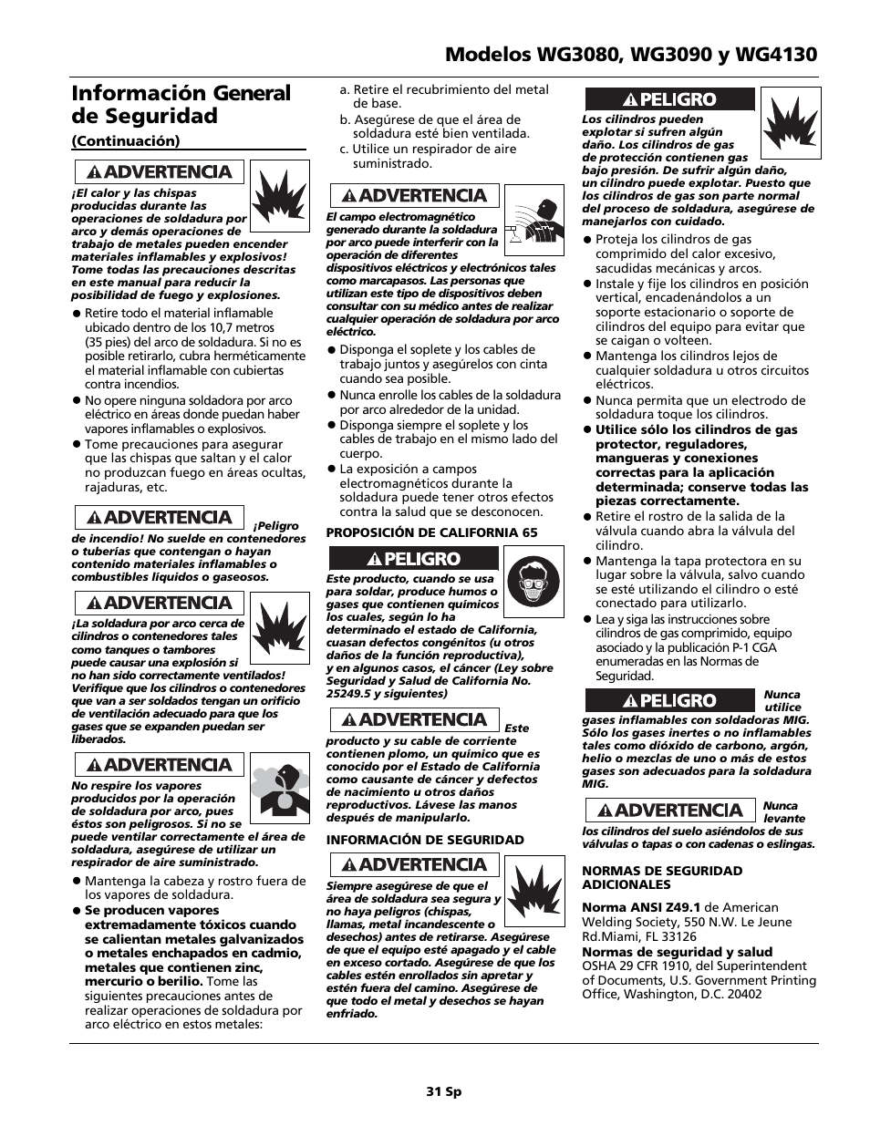 Información general de seguridad | Campbell Hausfeld WG4130 User Manual | Page 31 / 44
