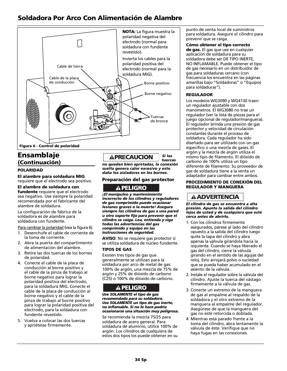 Ensamblaje, Soldadora por arco con alimentación de alambre, Continuación) | Campbell Hausfeld WG4130 User Manual | Page 34 / 44