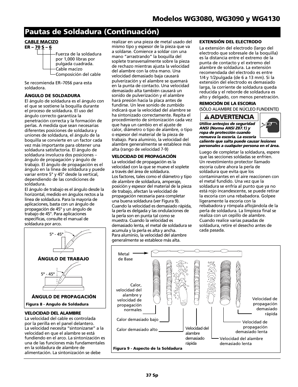 Pautas de soldadura (continuación) | Campbell Hausfeld WG4130 User Manual | Page 37 / 44