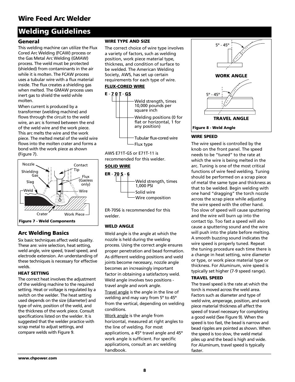 Welding guidelines, Wire feed arc welder | Campbell Hausfeld WG4130 User Manual | Page 8 / 44