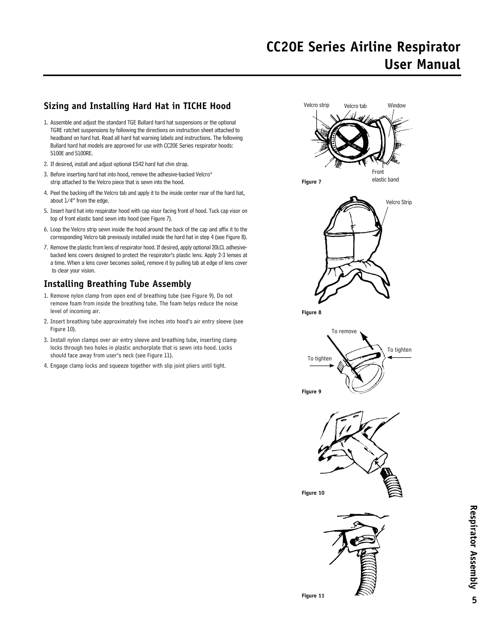 Cc20e series airline respirator user manual, Installing breathing tube assembly | Bullard CC20E User Manual | Page 5 / 8