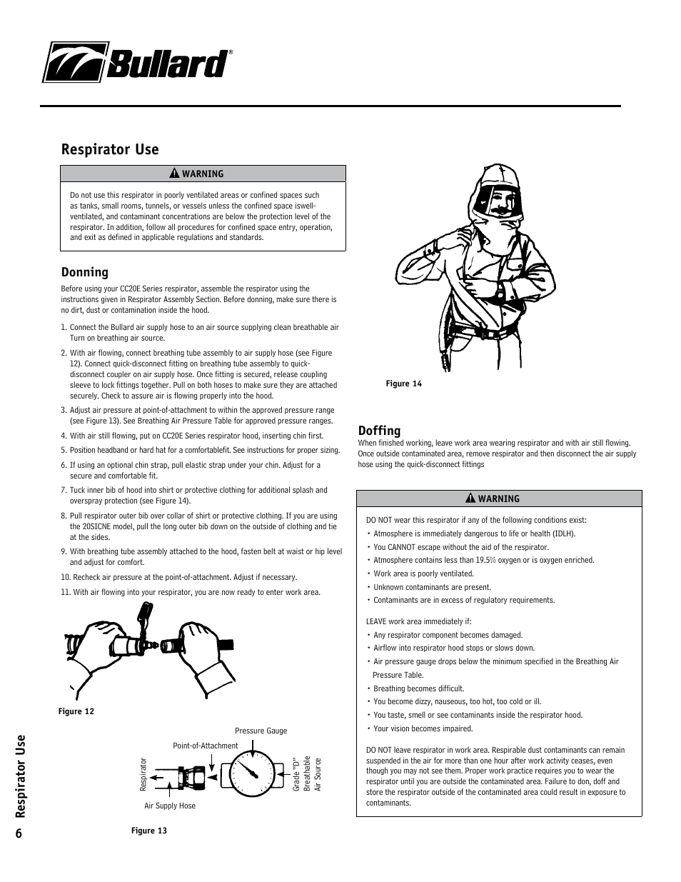 Respirator use, Respirator use 6, Donning | Doffing | Bullard CC20E User Manual | Page 6 / 8