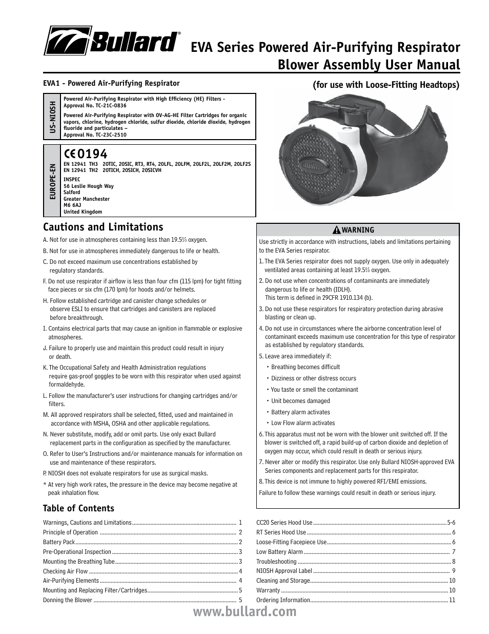 Bullard EVA User Manual | 12 pages