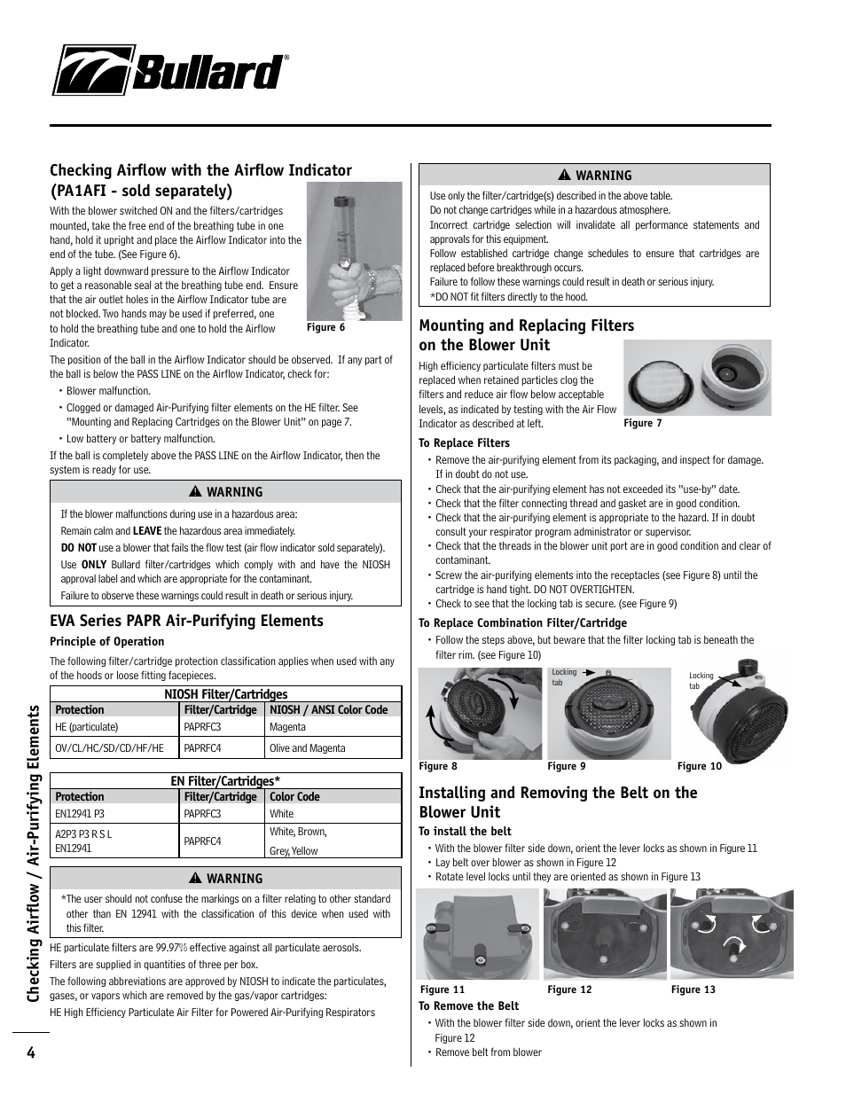 Eva series papr air-purifying elements, Mounting and replacing filters on the blower unit | Bullard EVA User Manual | Page 4 / 12