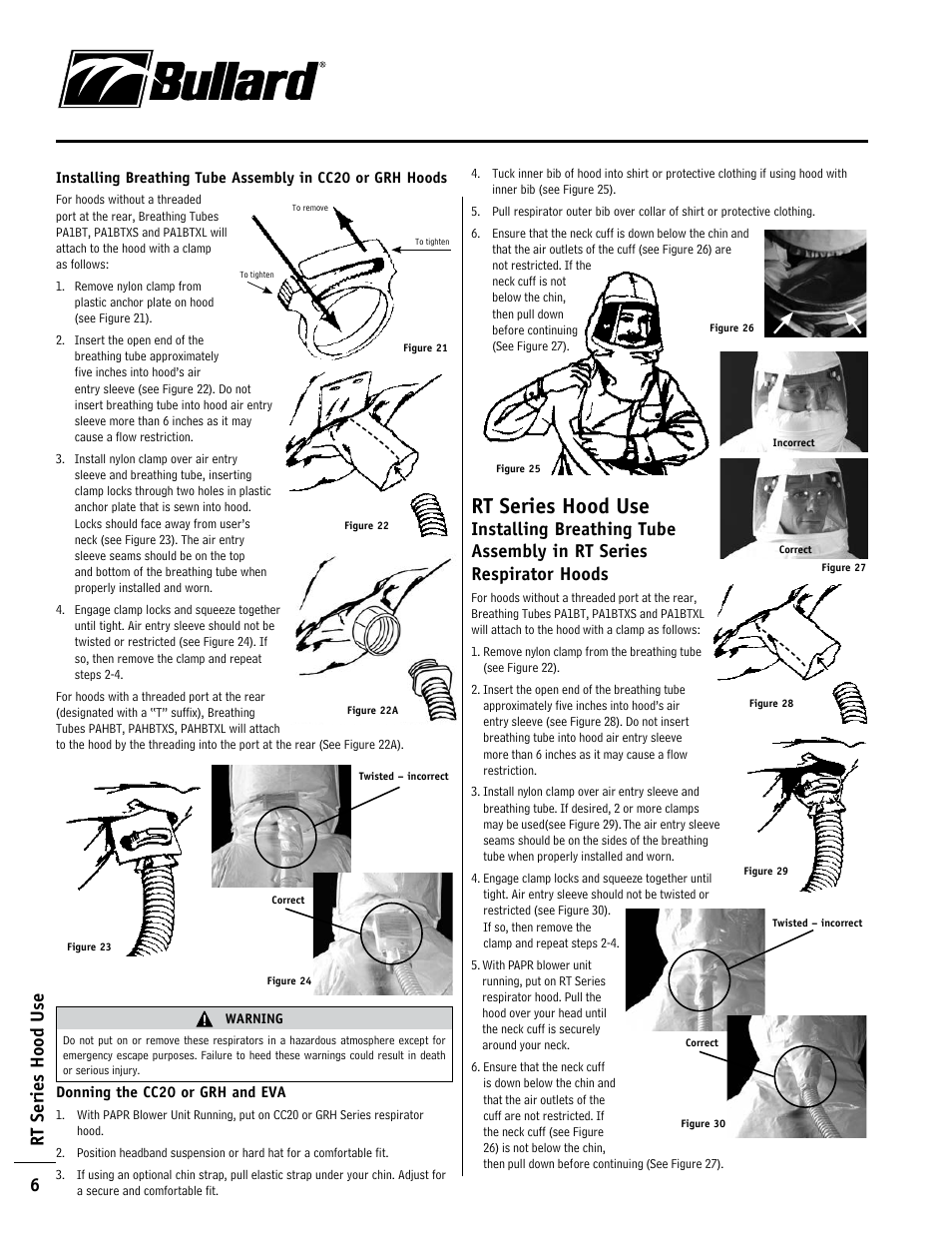 Rt series hood use, 6rt series hood u se | Bullard EVA User Manual | Page 6 / 12