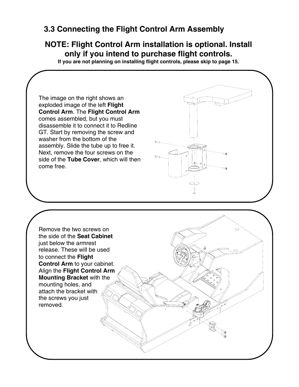 3 connecting the flight control arm assembly | Chicago Gaming Redline GT User Manual | Page 11 / 40
