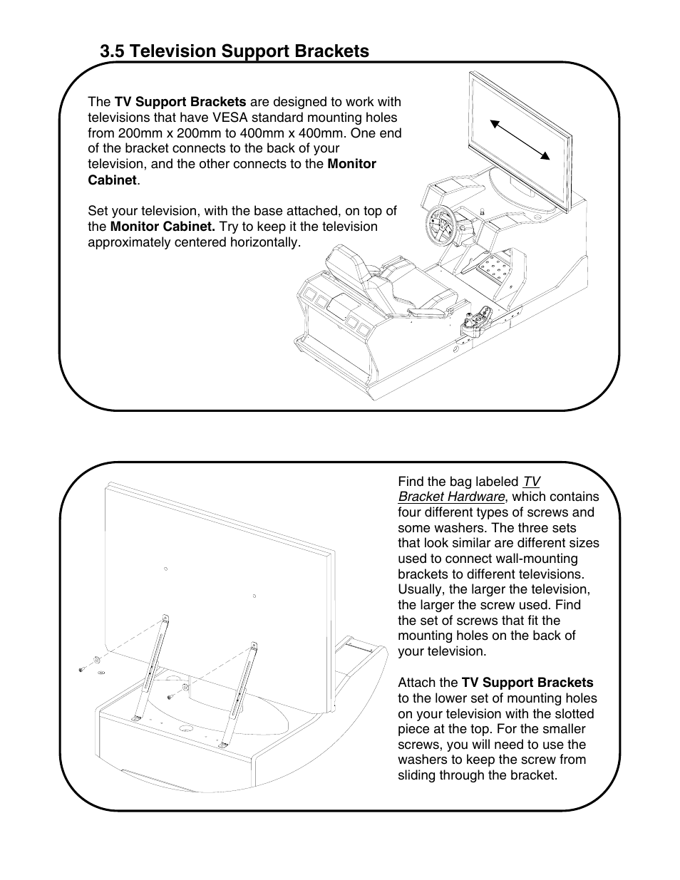 5 television support brackets | Chicago Gaming Redline GT User Manual | Page 15 / 40