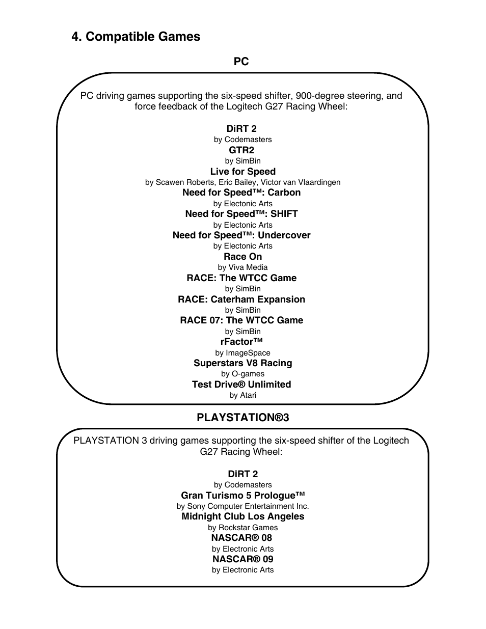 Compatible games, Playstation®3 | Chicago Gaming Redline GT User Manual | Page 22 / 40