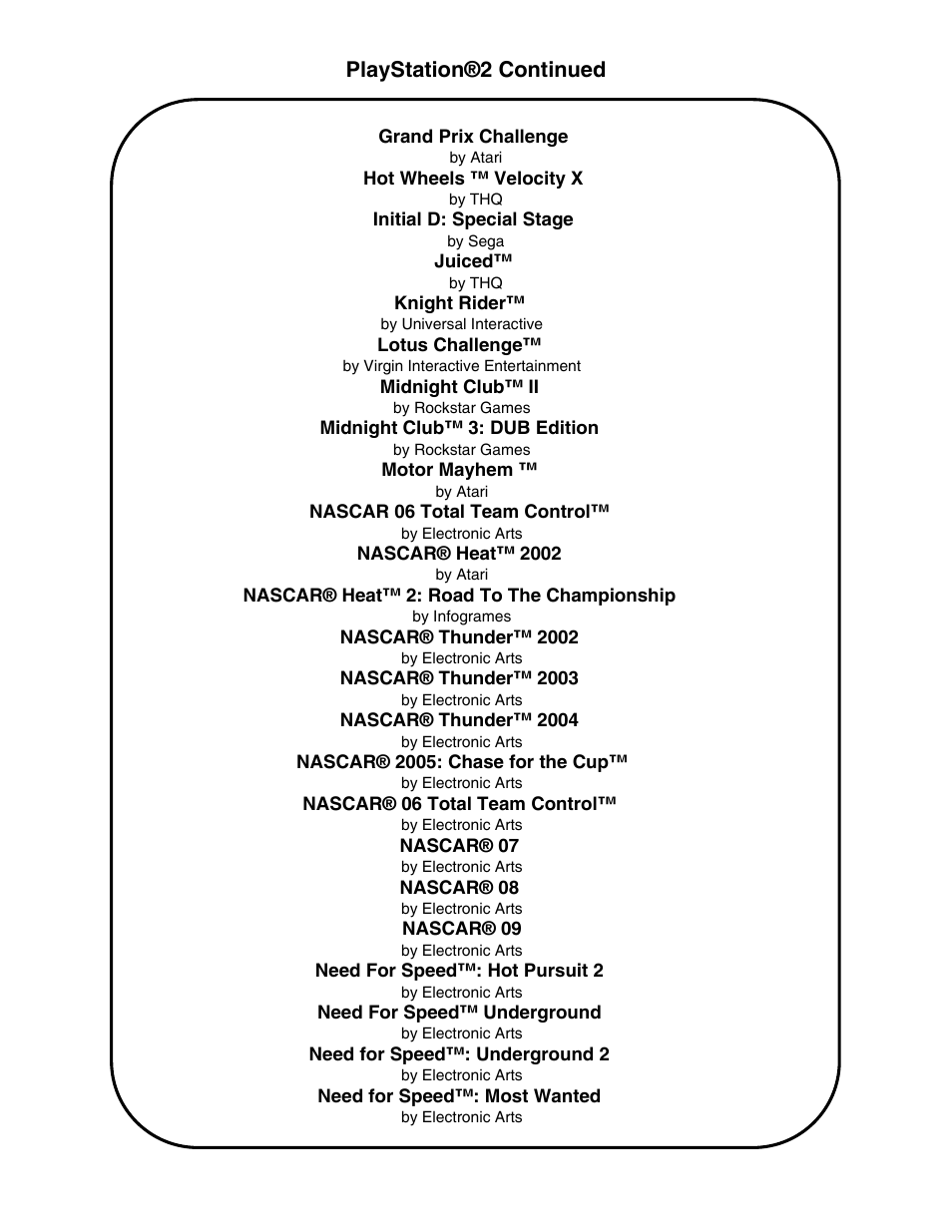 Playstation®2 continued | Chicago Gaming Redline GT User Manual | Page 26 / 40
